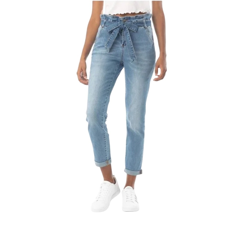 Almost Famous Women Light Wash Paperbag Waist Super‎ High Rise Skinny Jeans M